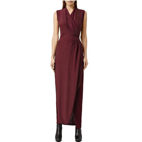 AllSaints Lani Dress Rust Maroon Maxi Faux Wrap 6 - Picture 12 of 15